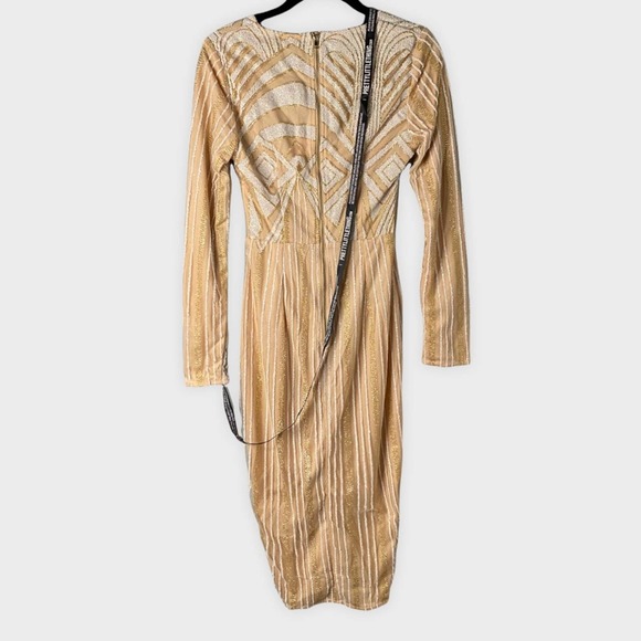 Prettylittlething women's Gold Glitter Plunge Mesh Insert Midi Dress size 4 - Picture 3 of 6
